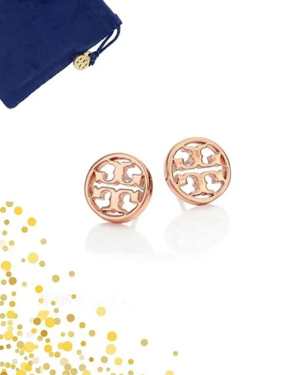 Tory Burch Jewelry - Tory Burch Rose Gold Circle Logo Stud Earrings NWOT